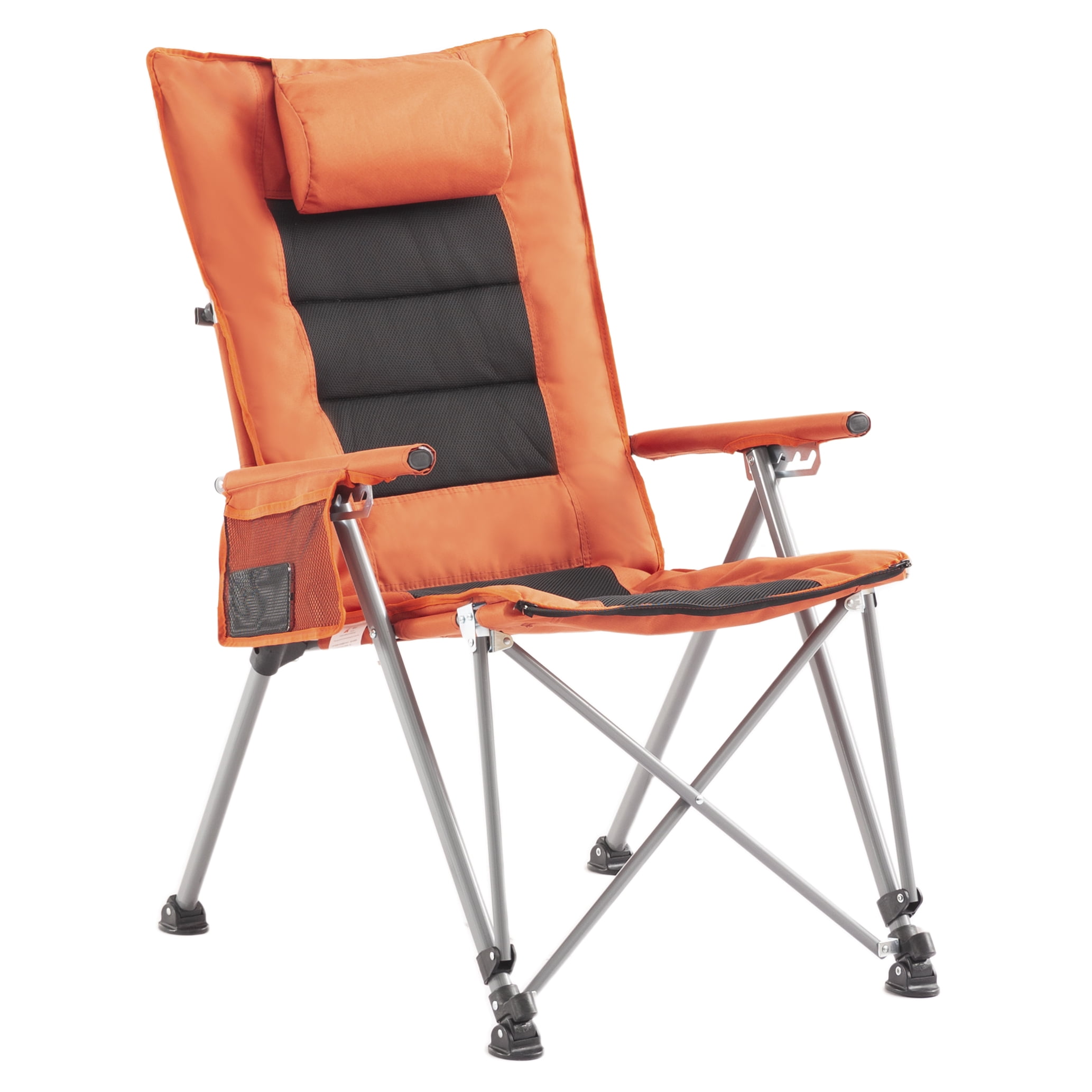 5-Position Reclining Folding Camping Chair with Foldable Footrest, Heavy-Duty Steel Frame Portable Lounge Chair with Side Pocket for Camping Garden Office Nap