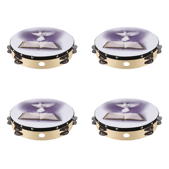 4pcs 10 Inch Wooden Tambourine Pigeon Bible Music Percussion Instrument Tambourine Double Tambourine