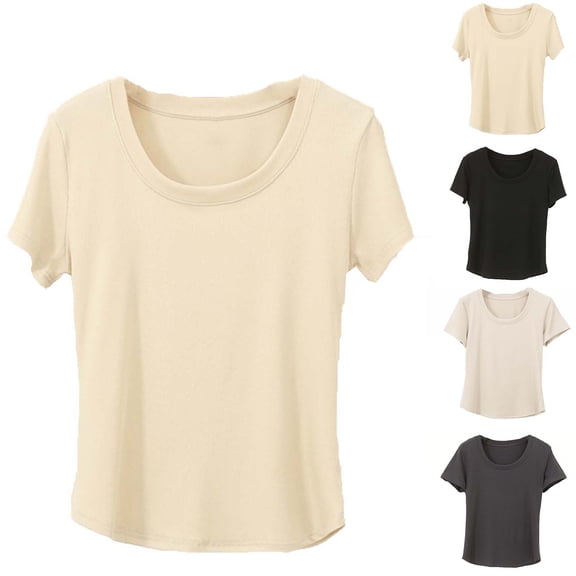 Kajonyu Women's Nylon Spandex Crew Neck Short Sleeve Basic Workout Top