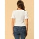 thumbnail image 4 of Blusa fruncida Allegra K con cuello redondo y manga farol para mujer blanco S, 4 of 5