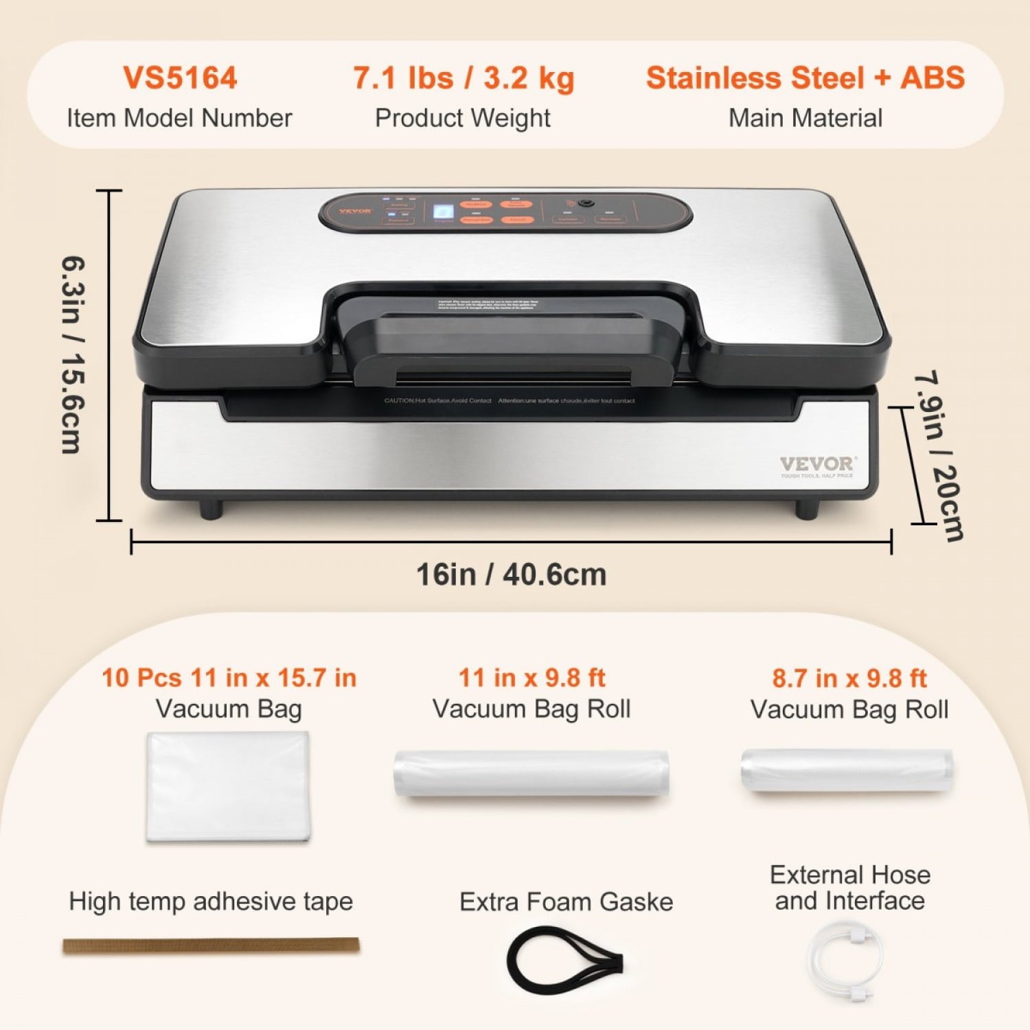 Vacuum Sealer Machine 90Kpa 130W Dual Pump Dual Sealing Dry Moist Food Storage Automatic Manual Air Sealing System Built in Cutter Seal Bag External Hose Stainless Steel
