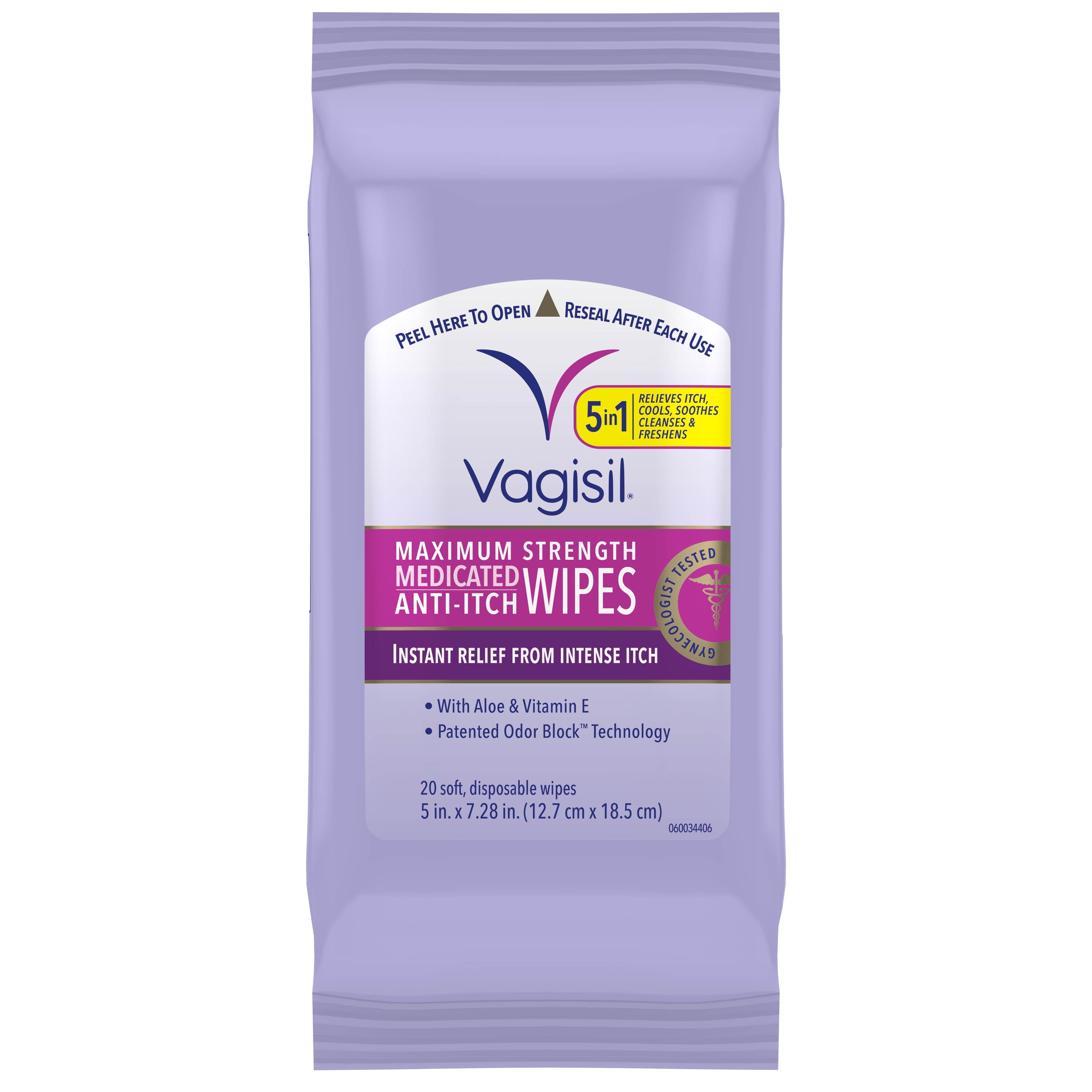 Vagisil Anti-Itch Medicated Wipes, Maximum Strength For Instant Relief, 20 Count