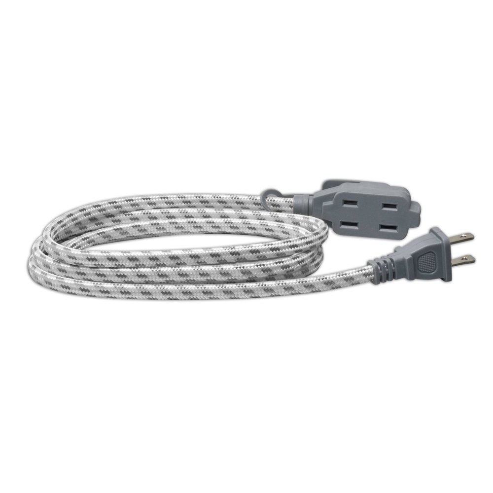 Vision 3 Pack. 6 ft. Braided Flat Extension Cord UL Listed Silver