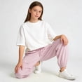 thumbnail image 5 of Hurxie Girls Cargo Pants Jogger Elastic Waist Drawstring with Pockets Uniform Pants Clothes for Teen Girls Pink,5-6 Years, 5 of 6