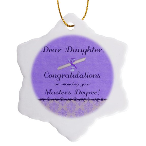 3drose, Daughter Congratulation, Masters Degree Diploma, Flora, Damask, Purple, 3 inch Snowflake Porcelain Ornament