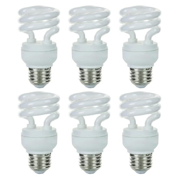 Mini Spiral Light Bulb - 4100K Cool White Helical Compact Fluorescent Light Bulb, 9 Watts, 500 Lumens with Medium E26 Base for Home, Office and Use (6 Pack)