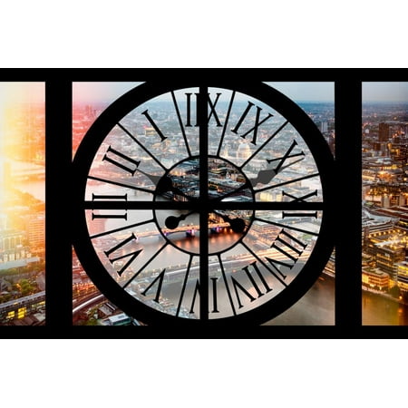London Wall Clocks Sale Giant Clock Window - View on the City of London at Dusk IV Print Wall Art By Philippe Hugonnard ()