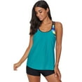 thumbnail image 4 of Women's Black/Sky Blue/Rose/Green Print Insert Racerback Tankini Set, 4 of 6