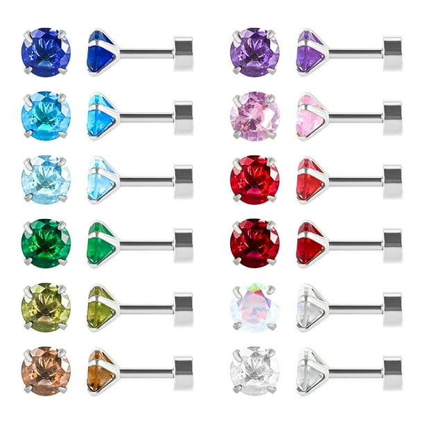 12 Pairs 18K Gold Plated Surgical Stainless Steel Stud Earrings, Flat