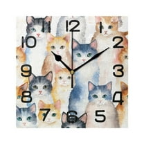 Cats Wall Clock Square Silent Non-Ticking Battery Operated Retro 7.78" Clock Home Kitchen Office Decoration