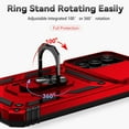 thumbnail image 4 of for Samsung Galay A15 5G Case,with Camera Lens Cover HD Screen Protector,[ Grade] Ring Car Mount Kickstand Hybrid Hard PC Soft TPU Shockproof Protective Case for Galaxy A15 5G, Red, 4 of 14