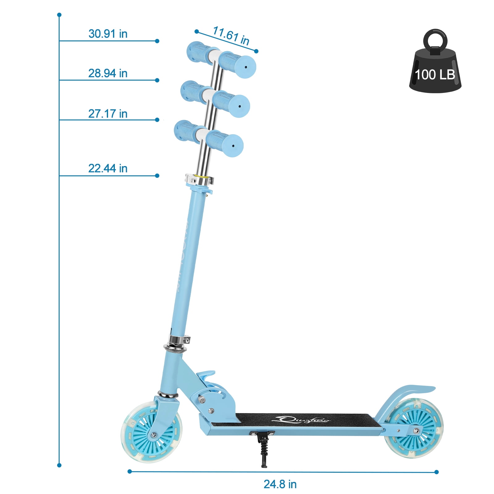 Scooter With 2 Wheels, for Kids Ages 6+, Kickstand Foot Support, Adjustable Height & Foldable, Light Blue