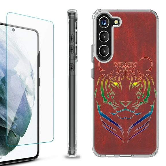 Shockproof Bumper Phone Case for Samsung Galaxy S23 5G, with Tempered Glass Screen Protector, by OneToughShield ® - Night Tiger