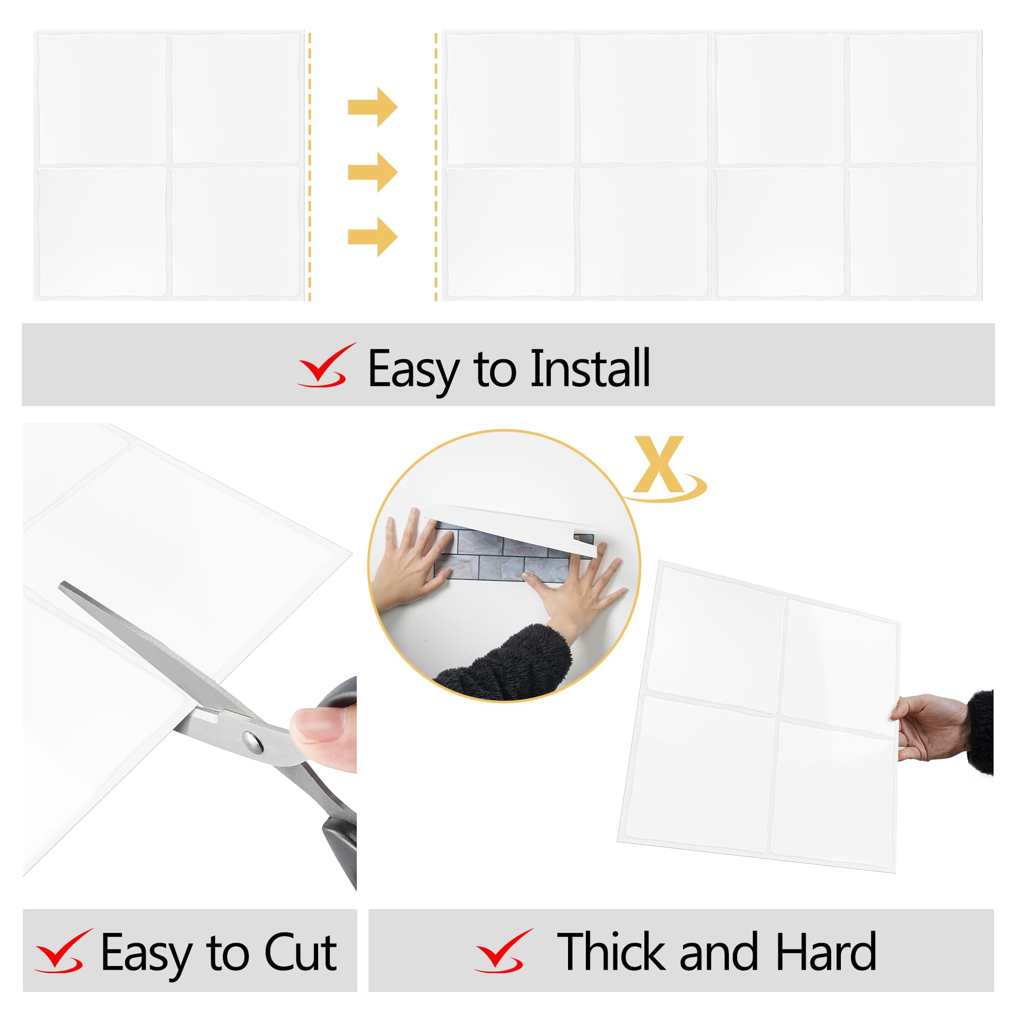 Peel And Stick Backsplash For Kitchen: Self Adhesive Wall Tiles Bathroom - Vinyl Thick Splash Tile (10  Square White)