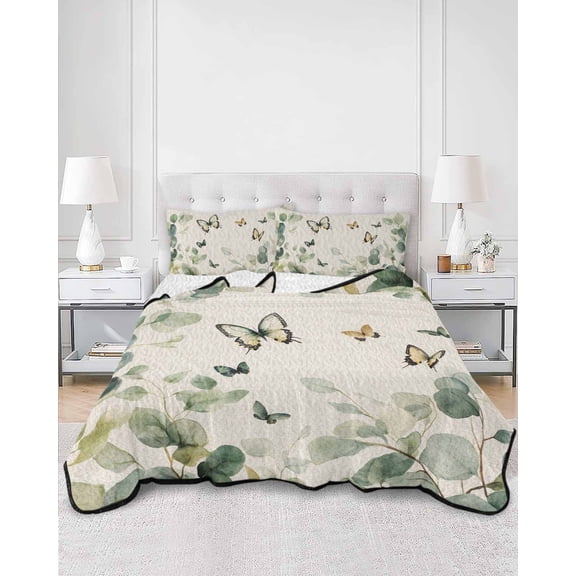 Quilts Twin XL Size, Eucalyptus Leaves Soft Comforter Bedding Set for Bed, Spring Summer Botanical Sage Green Rustic Lightweight Quilted Bedspread with Pillow Cover(2 Pieces), 68x98 Inch