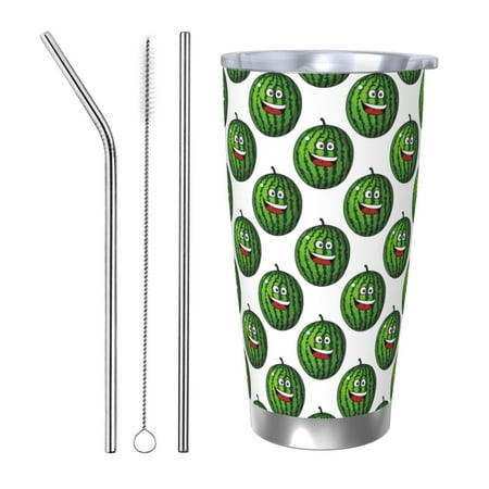 

Gaeub Happy Watermelon Print 20-Ounce Stainless Steel Car Cup Tumblers Cups with Lids and Straw Coffee Cups for Adults Kids Home Car Office School Travel Party-Straw Three-piece Set
