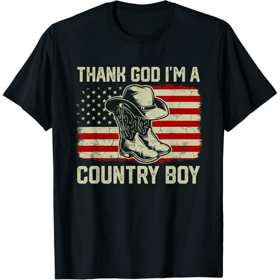 Thank God I'm A Country Western Boy Vintage US Flag T-Shirt