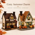 thumbnail image 2 of 2PC Vintage Light-Up Pumpkins Cottage, Halloween Decorations Lamp Figurine, Handcrafted Glowing Pumpkin Ornament, LED Rustic Festive Decor Courtyard, Luminous Holiday Accent, 2 of 8