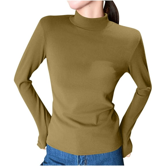 AherBiu Womens Turtleneck Tops Long Sleeve Basic Layer T Shirts Comfy Slim Fitted Undershirt Blouse