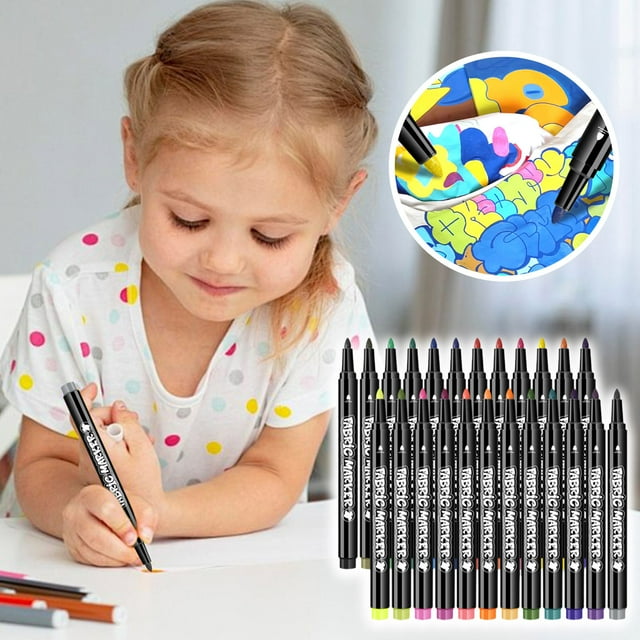 Set de marcadores de tela 24 colores | Bolígrafos de tela permanente impermeables lavables para diseño de camisetas y garabatos DIY | Tinta que no se desvanece | Colores Neón y Pastel Ricos
