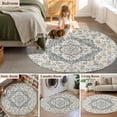 thumbnail image 5 of Round Area Rug 3.3 Ft, Beige Boho Floral Washable Non-Slip Circle Carpet for Living Room/Bedroom, Medieval Vintage Ethnic Flower Abstract Low-Profile Small Kitchen Mats Collection Rugs for Indoor, 5 of 7