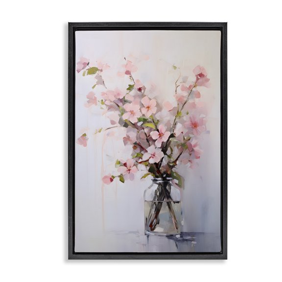 Stupell Industries Cottage Soft Sakura Vase Black Floating Frame Canvas Art, 17 x 25, by Petals Prints Design
