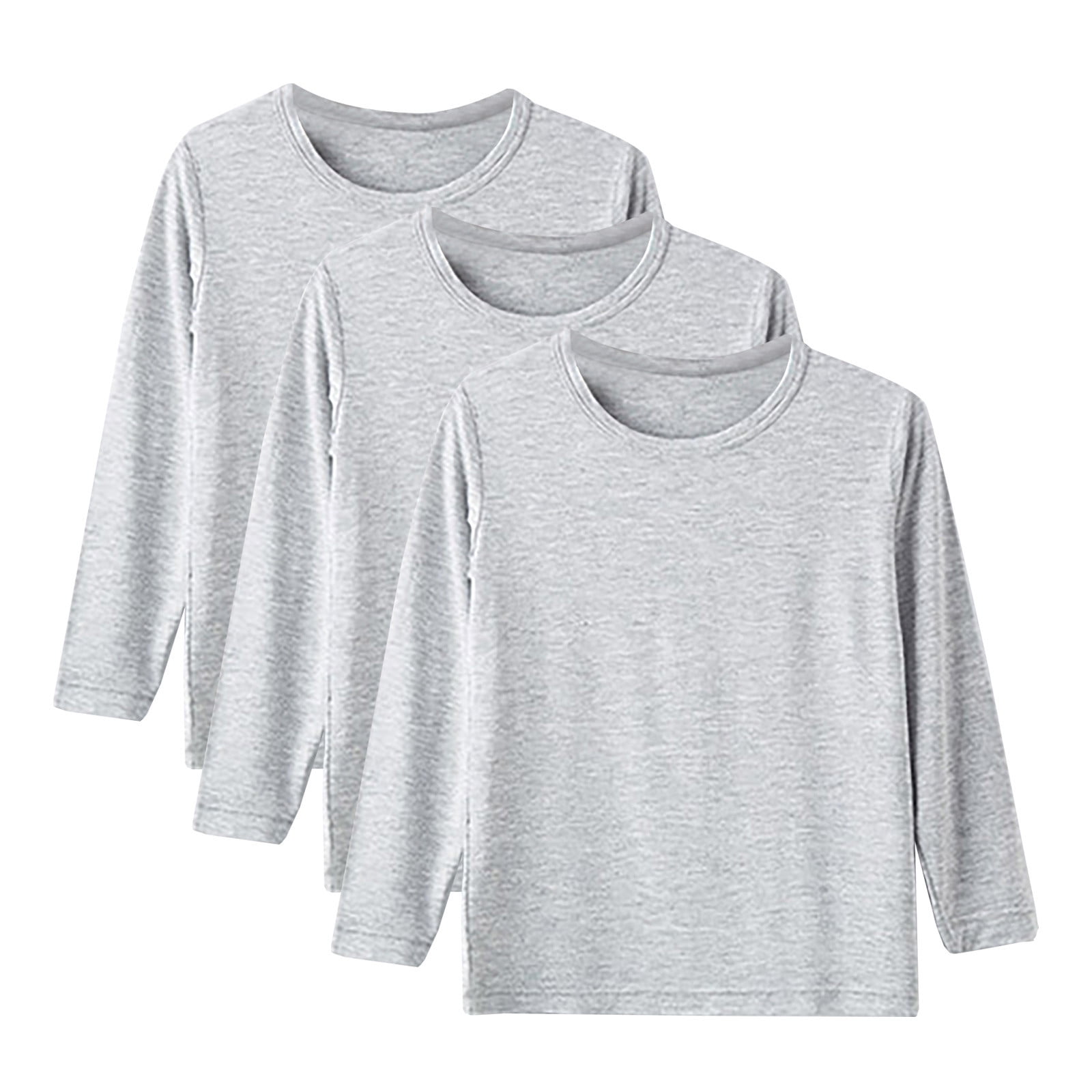 StSilkitty 3 Pack Kids T-Shirts Boys Girls Long Sleeve Crew Neck Basic Tees Tops Solid Color Lightweight Blouses