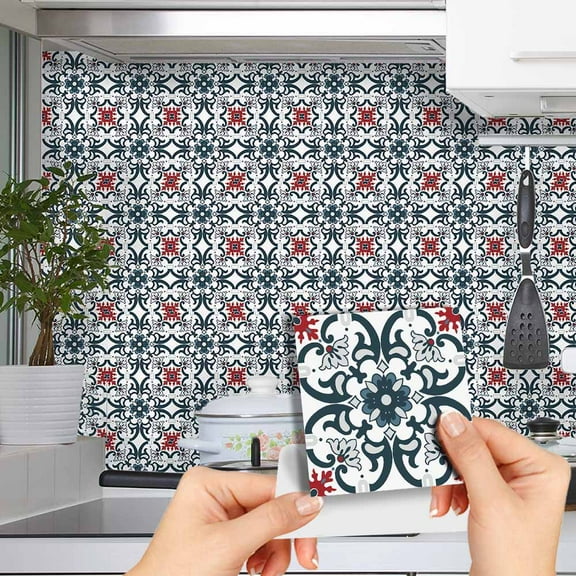 Removable Square Vintage Floral Pattern Tile Stickers 9pcs 3D Decorative Peel and Stick Vinyl Self Adhesive Wall Tiles Decor Decals for Kitchen Backsplash Bathroom Furniture
