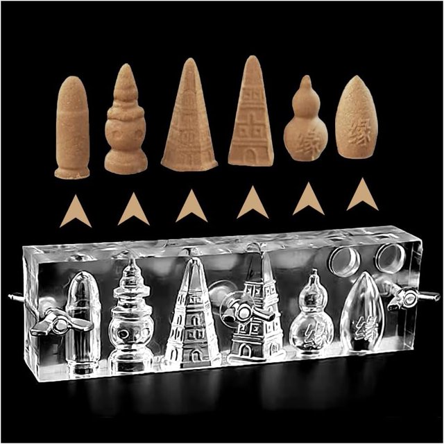 Molde de cono de incienso acrílico con seis formas Molde de incienso con reflujo Molde de incienso con forma de torre Molde para hacer conos de incienso Molde para hacer incienso para amantes de las