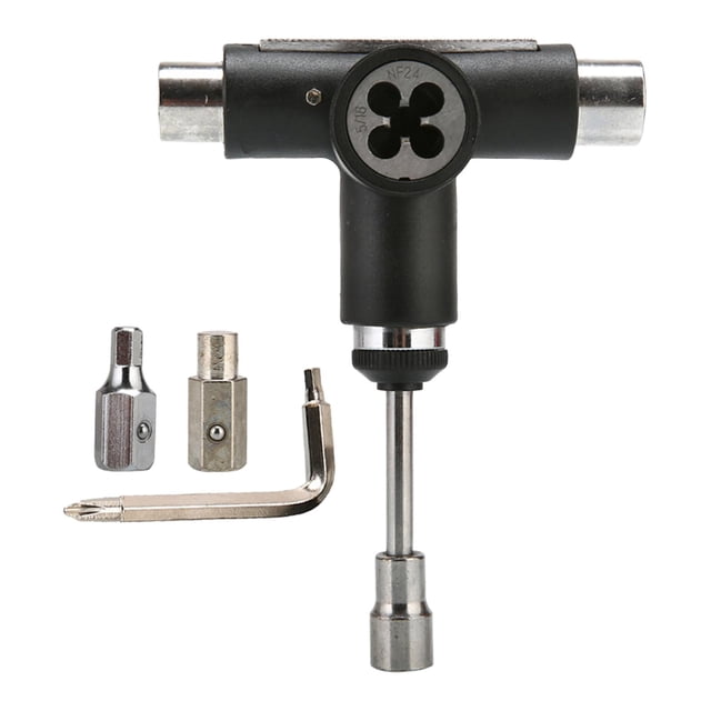 All in T Tool Herramienta de skate, herramienta de skate multifunción y portátil Negro Zulema Llave para monopatín