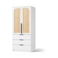 thumbnail image 3 of Home Armoire Wardrobe Closet, 69.5" Wooden Wardrobe Cabinet with 3 Drawers, Hanging Rod, 2 Doors Clothing Storage Cabinet for Bedroom, Large Capacity Storage, Rattan Door, 3 of 8