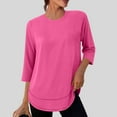 thumbnail image 2 of yardsong Women's Workout Tops Crew Neck 3/4 Sleeve Quick Dry Gym Track T Shirt Fall Basic Sun Protection Shirts for Hiking Running Fitness Hot Pink,XXL, 2 of 7