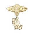 thumbnail image 1 of 14kt Yellow Gold Baby Badge with Praying Hands Charm and Badge Pin w/Cross Pin, 1 of 1