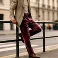 thumbnail image 6 of Men's British Style Velvet Suit Pants, Straight Leg Retro Dress Trousers with Expandable Elastic Waist and Pockets, Business Casual Office Pants for Daily Wear Wine L, 6 of 8