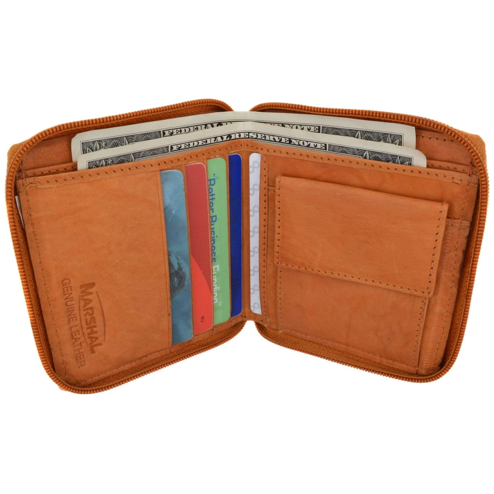 Marshal Wallet Mens Genuine Leather Zip Around Bifold Wallet with