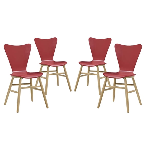 Modern Contemporary Urban Design Dining Kitchen Room Side Chair, Set of Four, Wood, Red