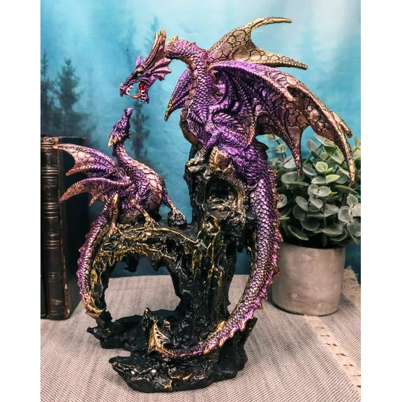 Ebros 10.5" Height Gift Metallic Purple Mother Dragon Garden Statues