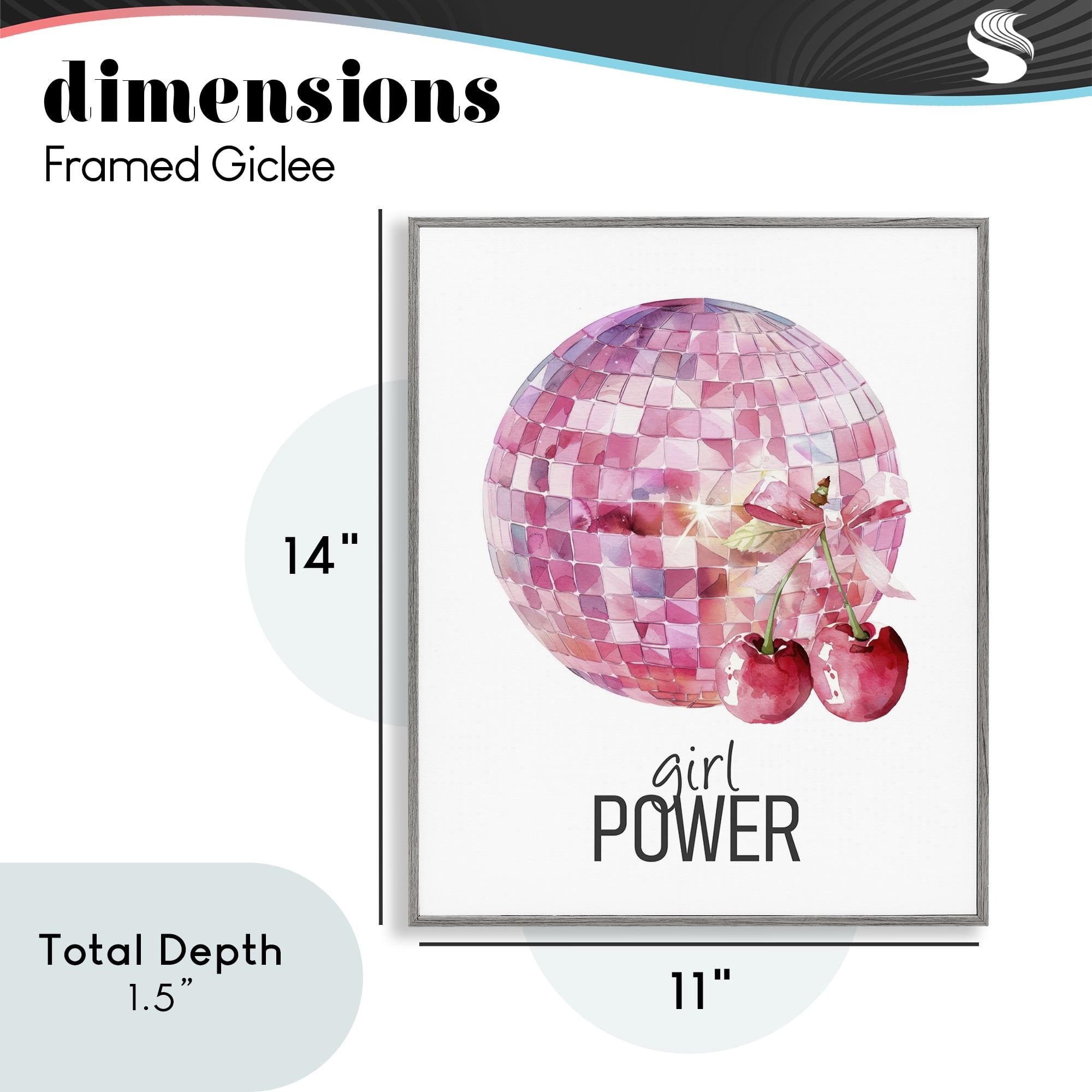 Girl Power Disco Cherries Gray Framed Giclee Art, design by Kim Allen