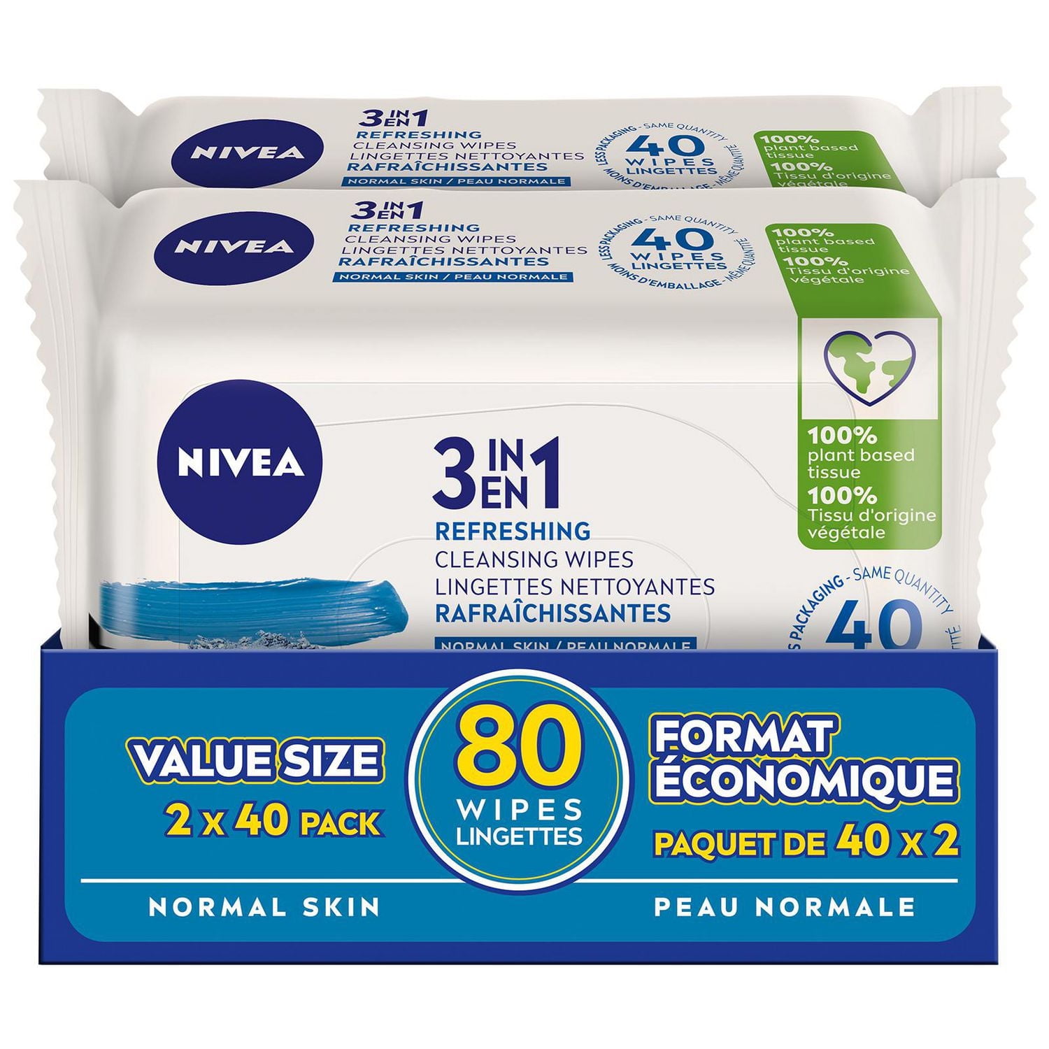NIVEA Lingettes Nettoyantes 3-En-1 Biodégradables pour Peau Normale