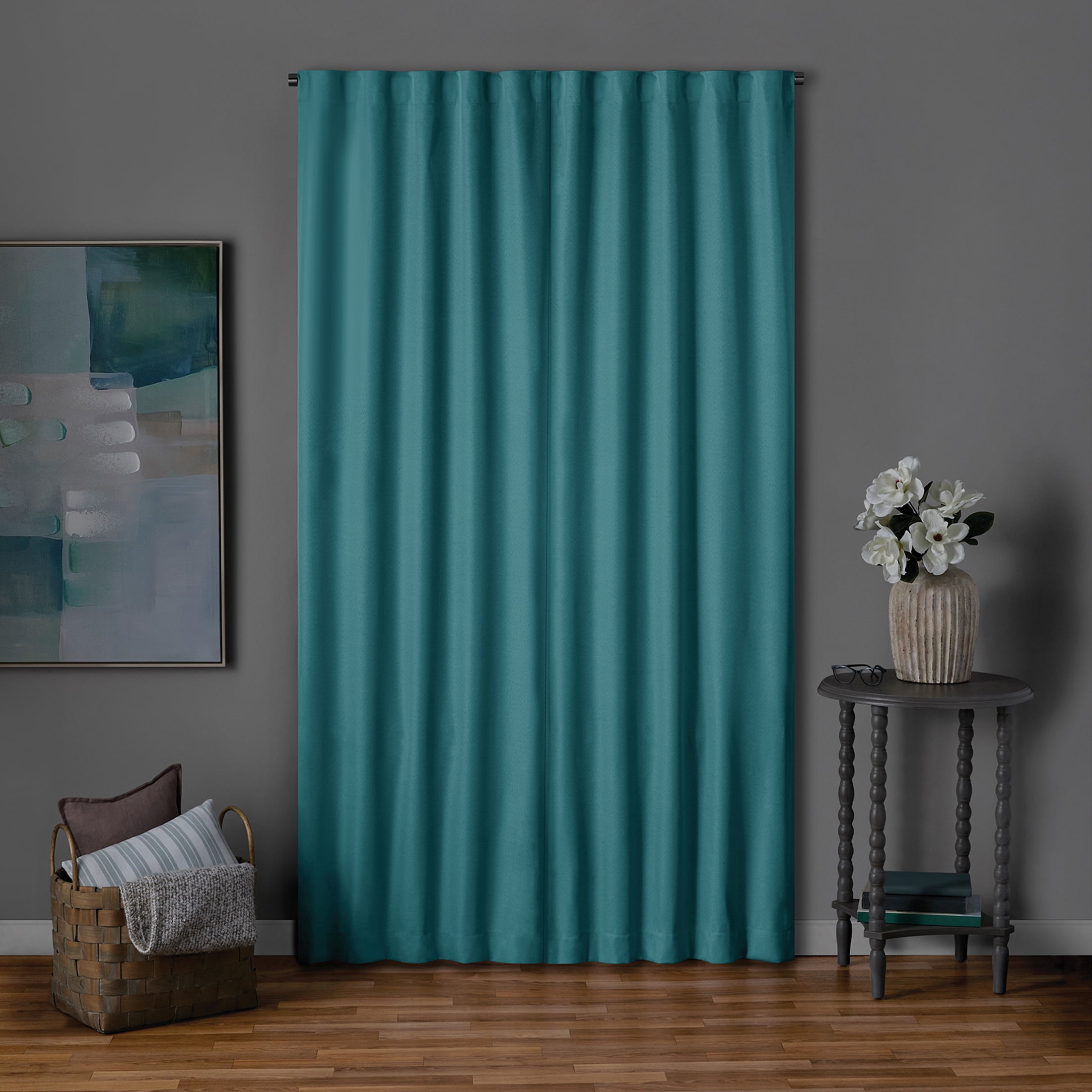 Mainstays Light Blue Solid Blackout Rod Pocket with Back Tabs Curtain Panel Pair, Set of 2, 30" W x 84" L