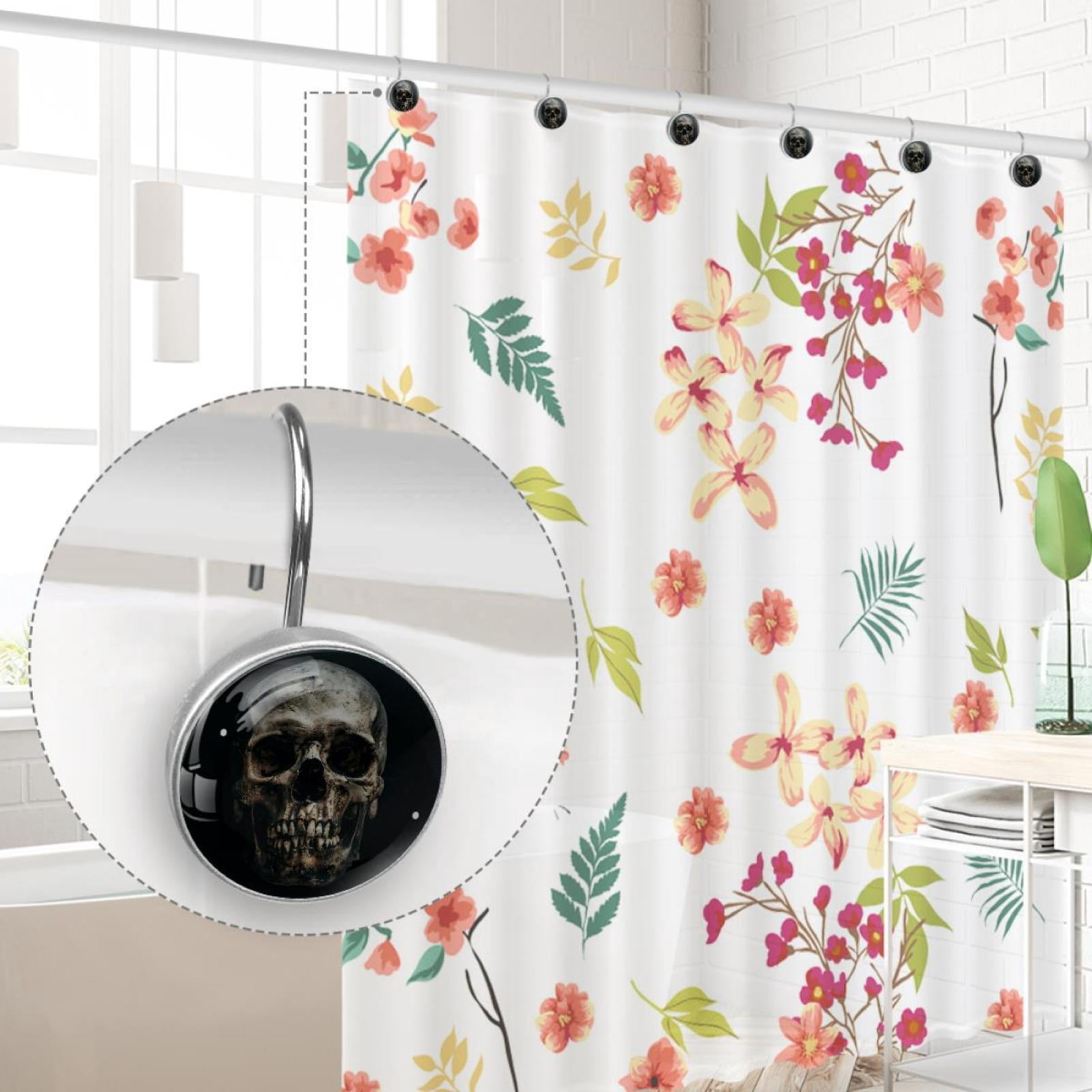 Read Human Head Skull Rolling Shower Curtain Hooks, Clear Crystal Glass Art Decorative Stainless Bath Bathroom Set 12 Pcs