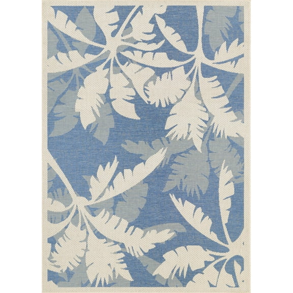 Couristan 2' x 3.5' Blue and Ivory Floral Rectangular Outdoor Area Throw Rug