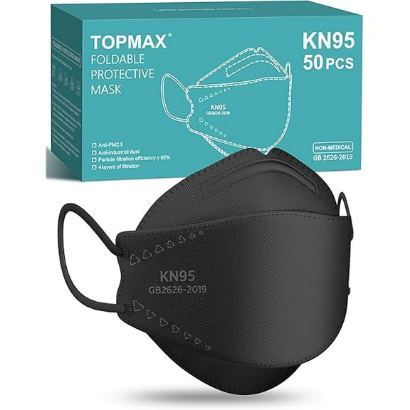 KN95 Face Masks 50 Pack for Adults, Breathable and Comfortable KN95 Mask with Elastic Ear Loop, Filter Efficiency≥95%, Black