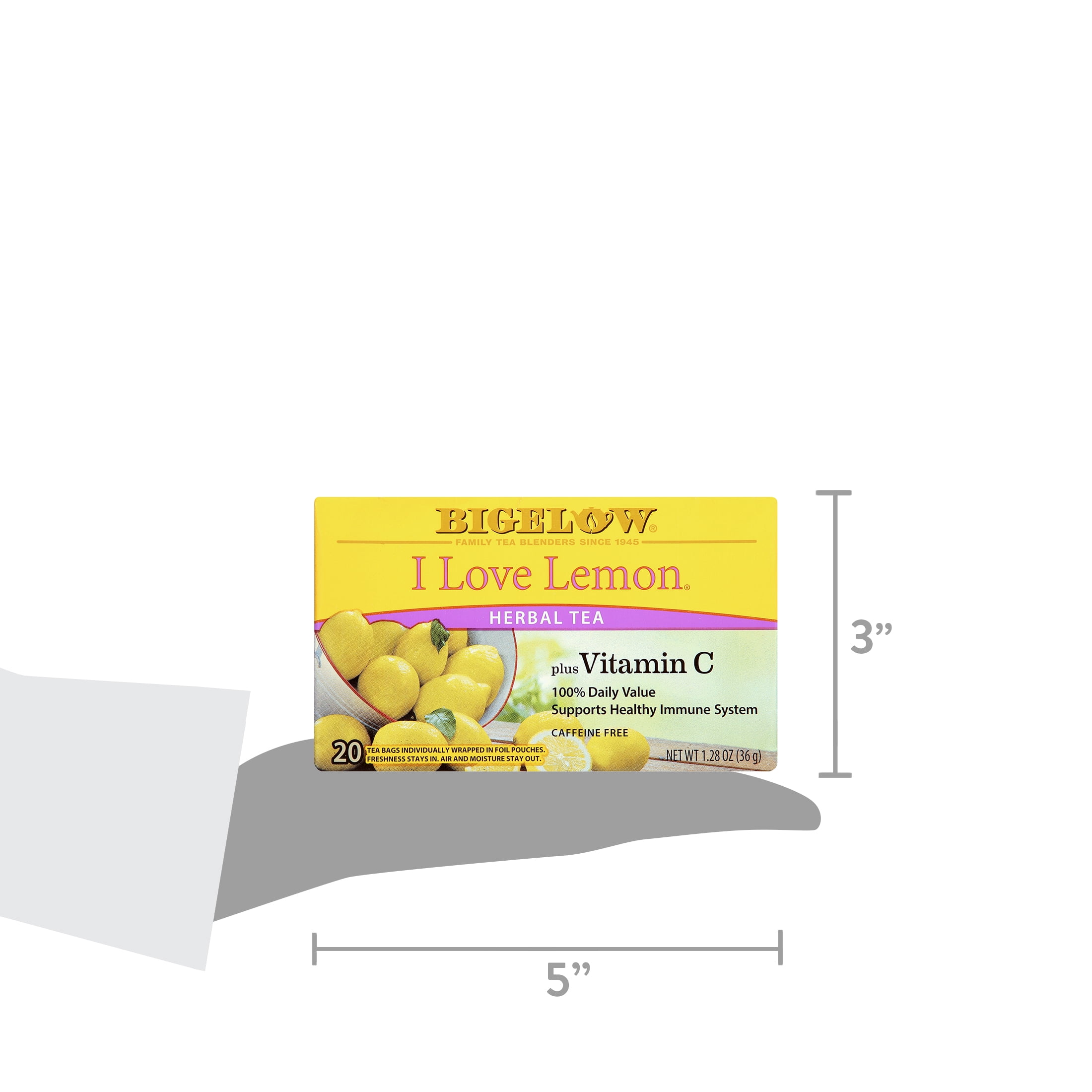 Bigelow I Love Lemon with Vitamin C Herbal Tea, 20 Count, 1.53 oz