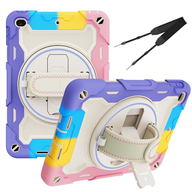 XYX Étui Rotatif 3en1 pour iPad Mini 5e/4e Génération 7.9 Pouces avec Sangle Main/épaule, Antichoc Robuste, Rose Coloré