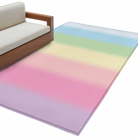 Rainbow Stripes Area Rug 3x5 FT, Non Slip Entryway Bedside Carpet, Modern Colorful Cream Striped Aesthetics Washable Soft Floor Carpet Indoor Mat Non-Shedding Throw Rug for Dorm Kitchen Home Office