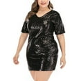 thumbnail image 4 of Uhndy Plus Size Sequin Dresses for Women Sparkly Sexy V Neck Sheath Dress Cocktail Bodycon Glitter Mini Dress L-5XL, 4 of 5