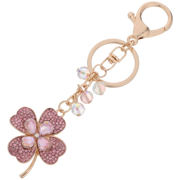 POPETPOP Pink Lucky Clover Keychain Zinc Alloy Good Luck Pendant for Decor