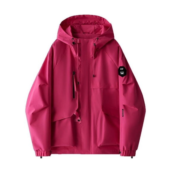 Womens Zipper Hiking Jackets Long Sleeve Raglan Waterproof Hooded Jacket Outdoor Light Weight Zip-Up Coat Red, 3XL