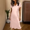 thumbnail image 2 of Camisetas de Cuello en V de Manga Larga de Mujer de Verano de Color Sólido Manga Corta Vestido de Sueño con Cuello en V, Vestido de Cuello en V de Manga Larga para las Mujeres Ropa de Noche Casual, 2 of 5